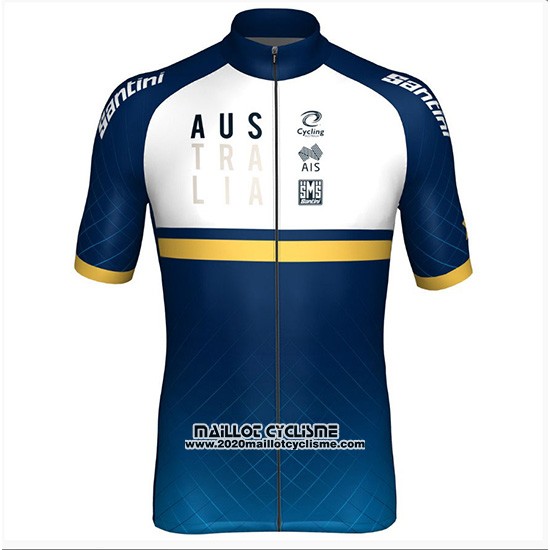 2018 Maillot Ciclismo Australie Blanc et Bleu Manches Courtes et Cuissard
